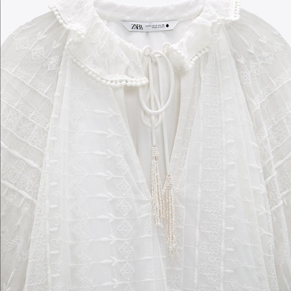 NWT ZARA EMBROIDERED OYSTER WHITE DRESS‎ - Picture 4 of 5